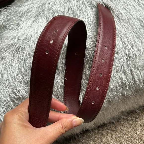 Cartier Burgundy Leather Belt with Gold Buckle